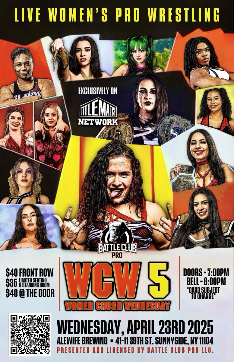 Jocay19's tweet photo. Wednesday April 23rd @Battleclubpro is back in Sunnyside Queens at the @Alewife_Brewing for #WCW5
•@mashaslamovich v @realSammiChaos
•@_thehyan v @Yescosmic1
•@the_gnomie v @KaitlynMariePro
•@Jordan_Blade92 v @znthpro
+ MUCH MORE!
🎟️ https://t.co/W9oS7zPIXW https://t.co/7ihHebZQtK