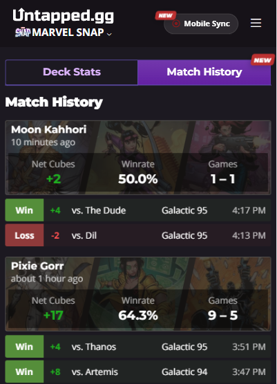 📊 Personal Match History is HERE!

🔎 Get an instant breakdown view of all your games!
📈 Track your climb, checking Cubes gained and what decks you thrive with!

📱 🔗If you are Premium, remember Mobile Sync auto-tracks all your matches. No apps needed!