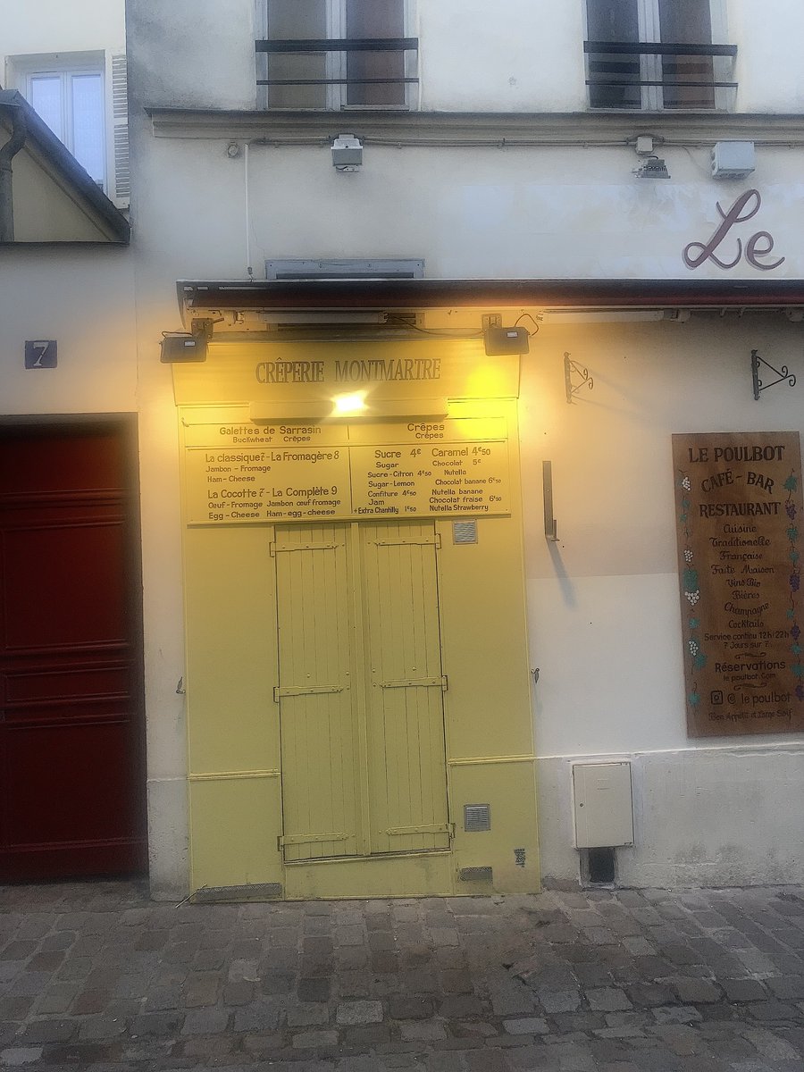 focusonparis's tweet photo. Trop tard Tuesday: a small #crêperie closes for the night. #montmartre #crepes #doorsofparis #photography https://t.co/d7LkZfLGoq