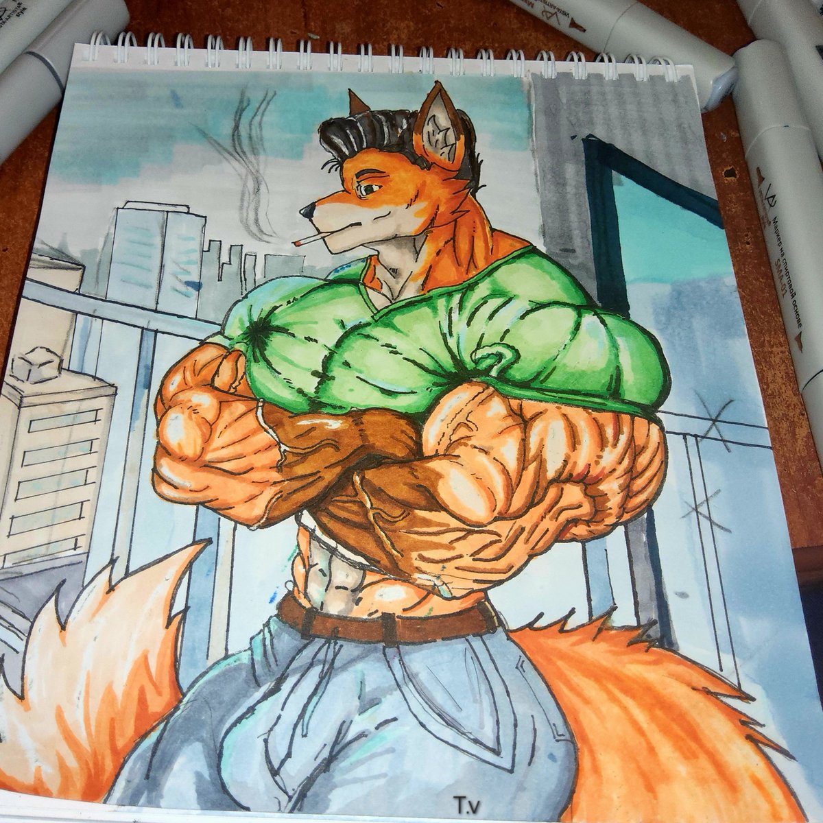 TridmyV's tweet photo. Stebn, markers.
#character #SFV #drawing #fox #anthroart #furry #furryartwork #sredded #muscleart #foxboy #scetch https://t.co/IRvk99IuOT