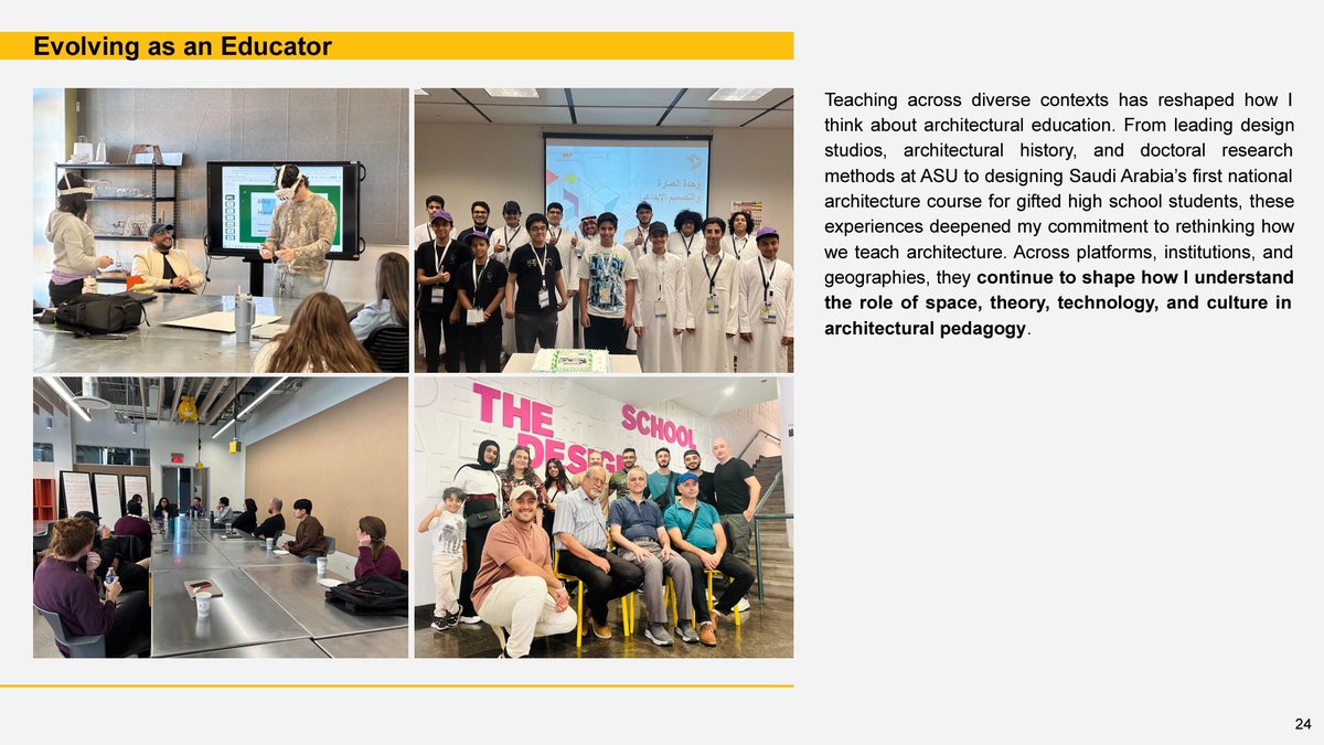 في اليوم التالي لمناقشة رسالة الدكتوراه، كان لديّ تدريس في استوديو التصميم، حيث وقع موقف مثير للاهتمام، ليس لمعلمي العمارة فحسب، بل لكل التخصصات التي تعتمد على المشاريع الطلابية في مناهجها الدراسية. وكما هو الحال في أي مادة دراسية، يوجد طالب متقدّم على أقرانه وآخر متأخّر. ولأن