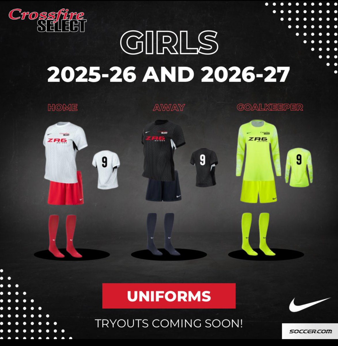 CrossfireSelect's tweet image. New season, new look!
Here’s your first look at the official Crossfire Select GIRLS uniforms for the 2025-26 and 2026-27 seasons!
Home, Away, and Goalkeeper kits are locked in.
Tryouts coming soon—are you ready?