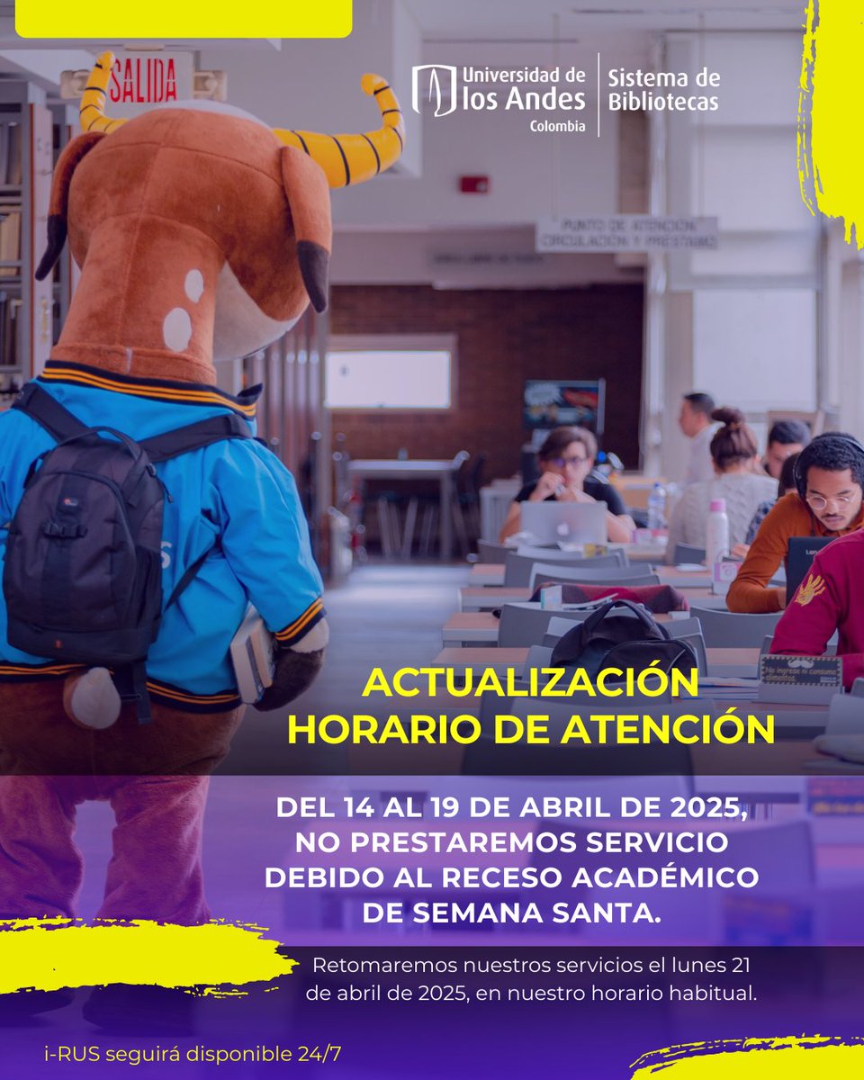 ⚠️¡Atención! Se acerca Semana Santa y queremos recordarte que nuestro horario cambia, para que puedas programar con tiempo tus actividades y solicitar tus préstamos. Desde el 14 y hasta el 19 de abril no tendremos servicio, volvemos el 21 de abril en nuestro horario habitual.