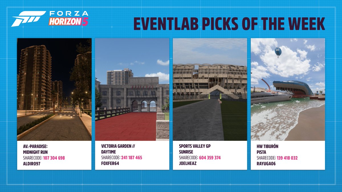 ForzaHorizon's tweet photo. Another round of 4 new EventLabs ready to test your skill! https://t.co/emxfVCF3aC