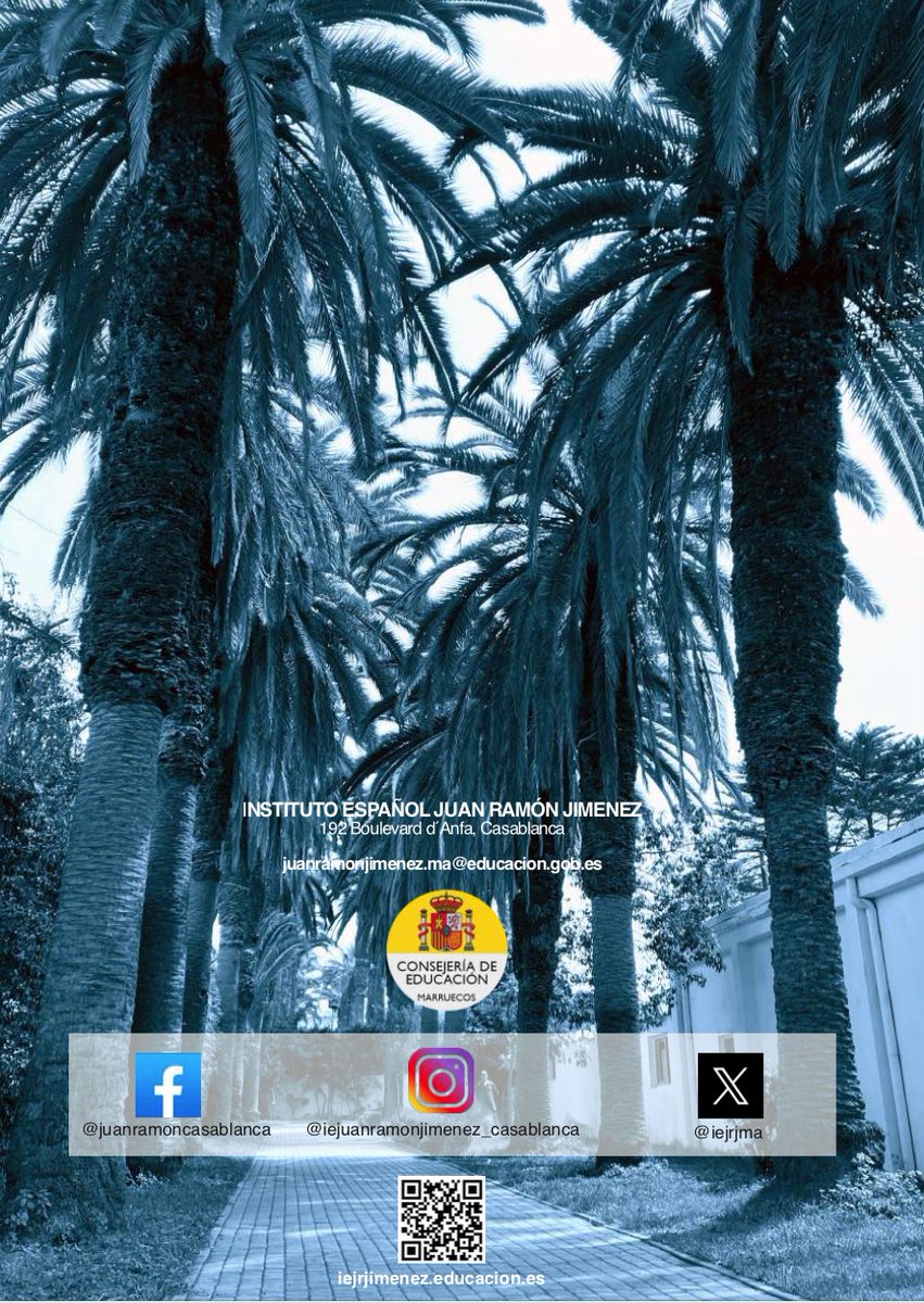Mañana  9 de Abril  celebramos la "Jornada de Puertas Abiertas" del IE Juan Ramón Jiménez. Desde las 16:30 a 18:00 mostraremos a las futuras familias las dependencias y actividades del centro. Os esperamos !
#consejeriaeduc1
#centrosespañolesmarruecos
#accioneducativaexterior