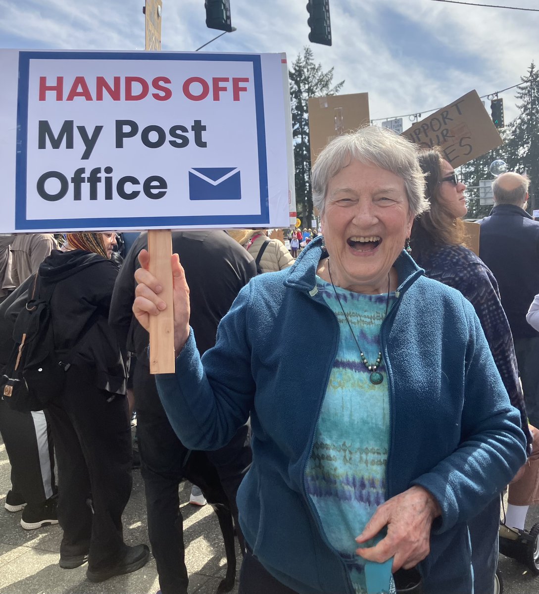 You could say it louder but not clearer! Fran joined her local "Hands Off" protest this weekend and had a clear message about our public Postal Service. #USMailNotForSale #USPS