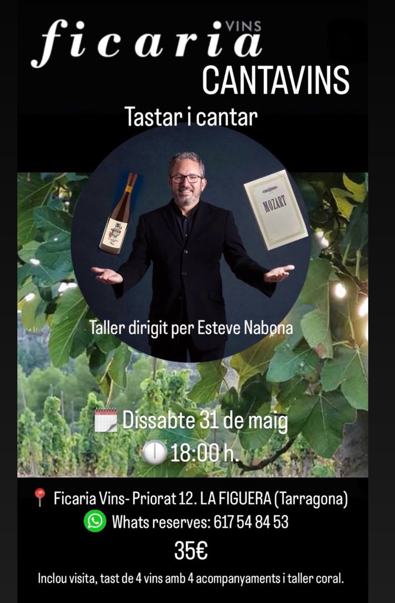 estevenabona's tweet photo. 🍷🎶 CANTAVINS FICARIA: Vins i cançons amb ànima de taverna

Una experiència única on cada copa de vi 🍷dialoga amb una cançó 🎶

Tastarem, aprendrem cançons i les cantarem en un taller coral. 

Vols saber més de Ficaria Vins?
Visita: https://t.co/9hM66CowN2 🔗

🕰️ Durada: 2h https://t.co/1XMJzsqHii