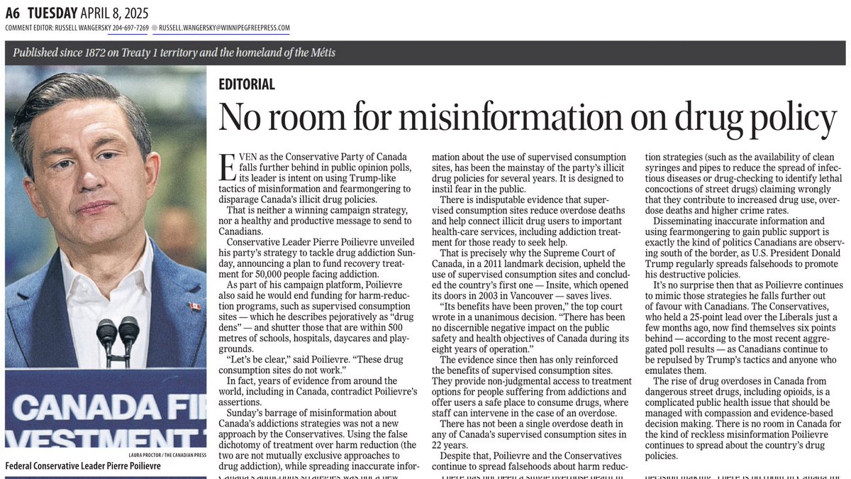 Harm reduction saves lives — there’s substantial evidence to support this. <a href="/PierrePoilievre/">Pierre Poilievre</a> is willing to risk the lives of vulnerable people and exploit trauma for political gain. This is inexcusable.