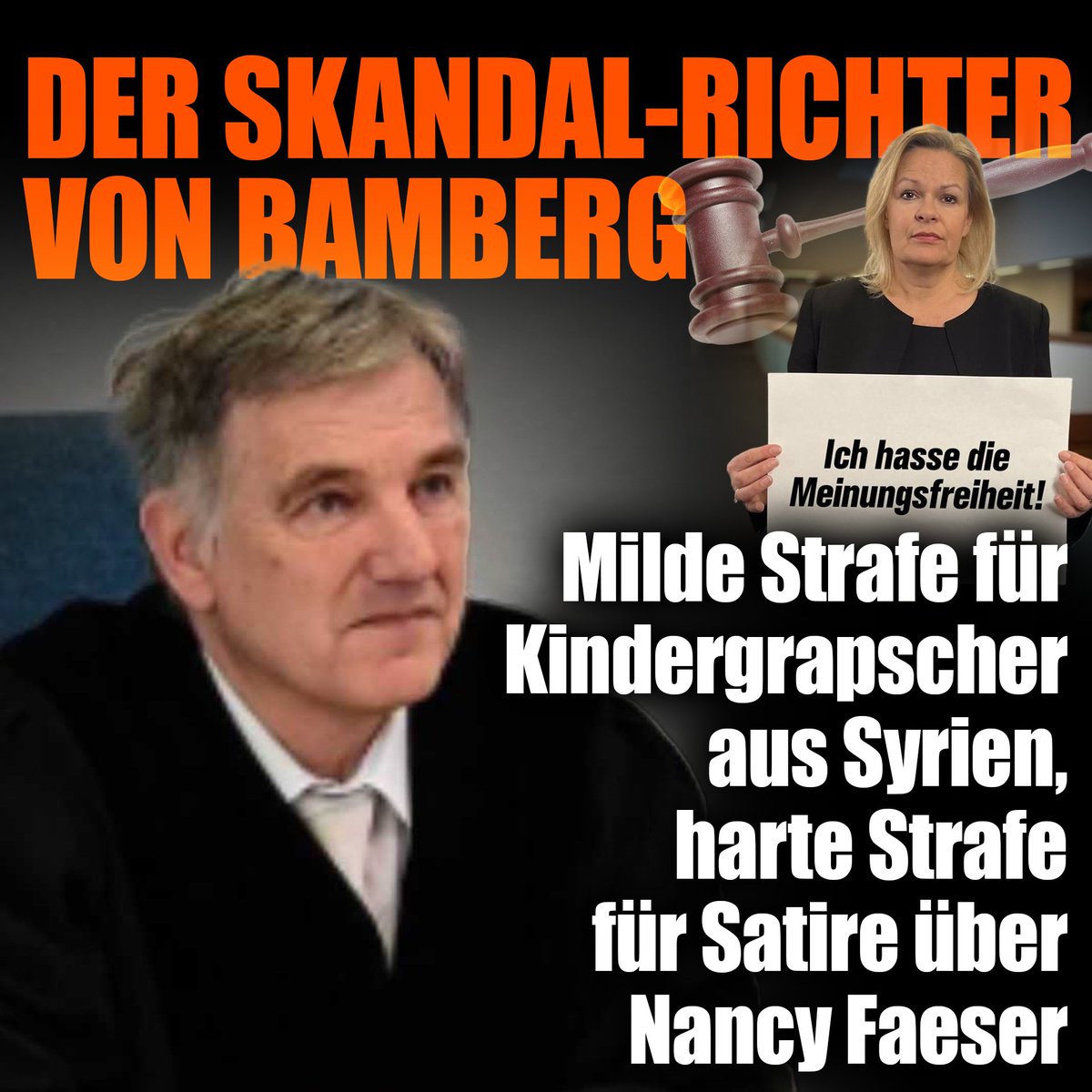 Darf ich vorstellen:
Das ist der 59-jährige Martin Waschner. Richterchen am Amtsgericht Bamberg.
Martin zeigte beim damals 20-jährigen Iraker Musta­fa Q, der erst eine 13-Jährige bedrängt und eine 16-Jährige sexuell belästigt und begrapscht hatte, äusserste Milde.
Bei Satire