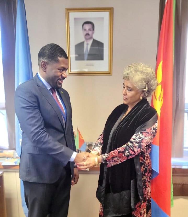 AmbStesfamariam's tweet photo. Welcomed H.E. Mohamed Dabo, PR of #Guinea, 2 @Eritrea_UN. We discussed #Africa|s challenges @UN &amp; exchanged views on @_AfricanUnion &amp; how it can better serve the priorities &amp; aspirations our peoples. Agreed to cooperate &amp; support each other &amp; strengthen #Eritrea-#Guinea relations https://t.co/vevHKd735N