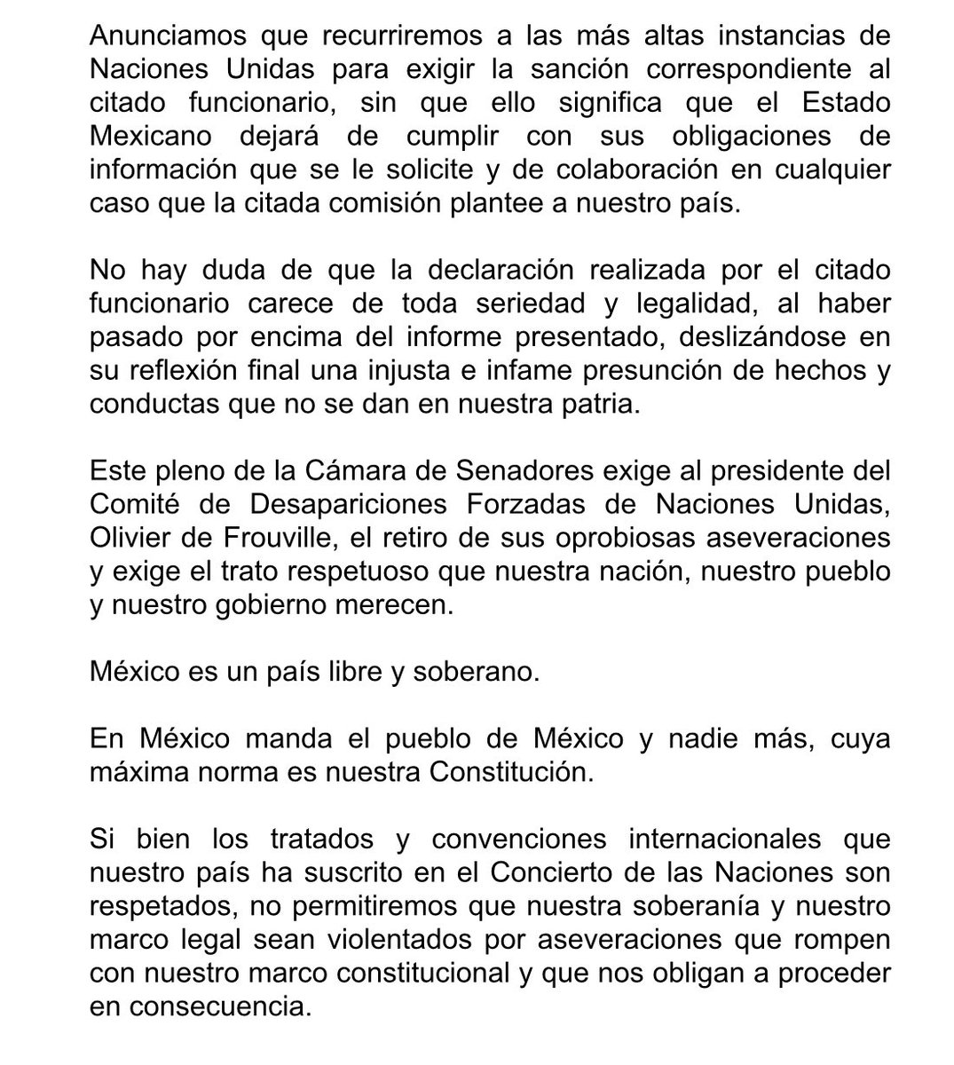 letroblesrosa's tweet photo. ‼️EXTRA‼️ El @senadomexicano solicitará la destitución de Olivier Frouville, presidente del CED de la ONU, por abrir un procedimiento por las desapariciones en México.

Aquí el pronunciamiento del Senado. https://t.co/TGRyK1FH92