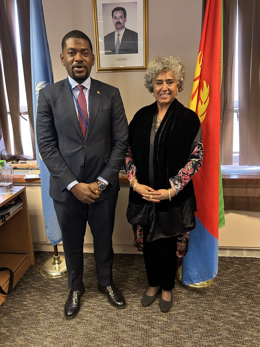 AmbStesfamariam's tweet photo. Welcomed H.E. Mohamed Dabo, PR of #Guinea, 2 @Eritrea_UN. We discussed #Africa|s challenges @UN &amp; exchanged views on @_AfricanUnion &amp; how it can better serve the priorities &amp; aspirations our peoples. Agreed to cooperate &amp; support each other &amp; strengthen #Eritrea-#Guinea relations https://t.co/vevHKd735N
