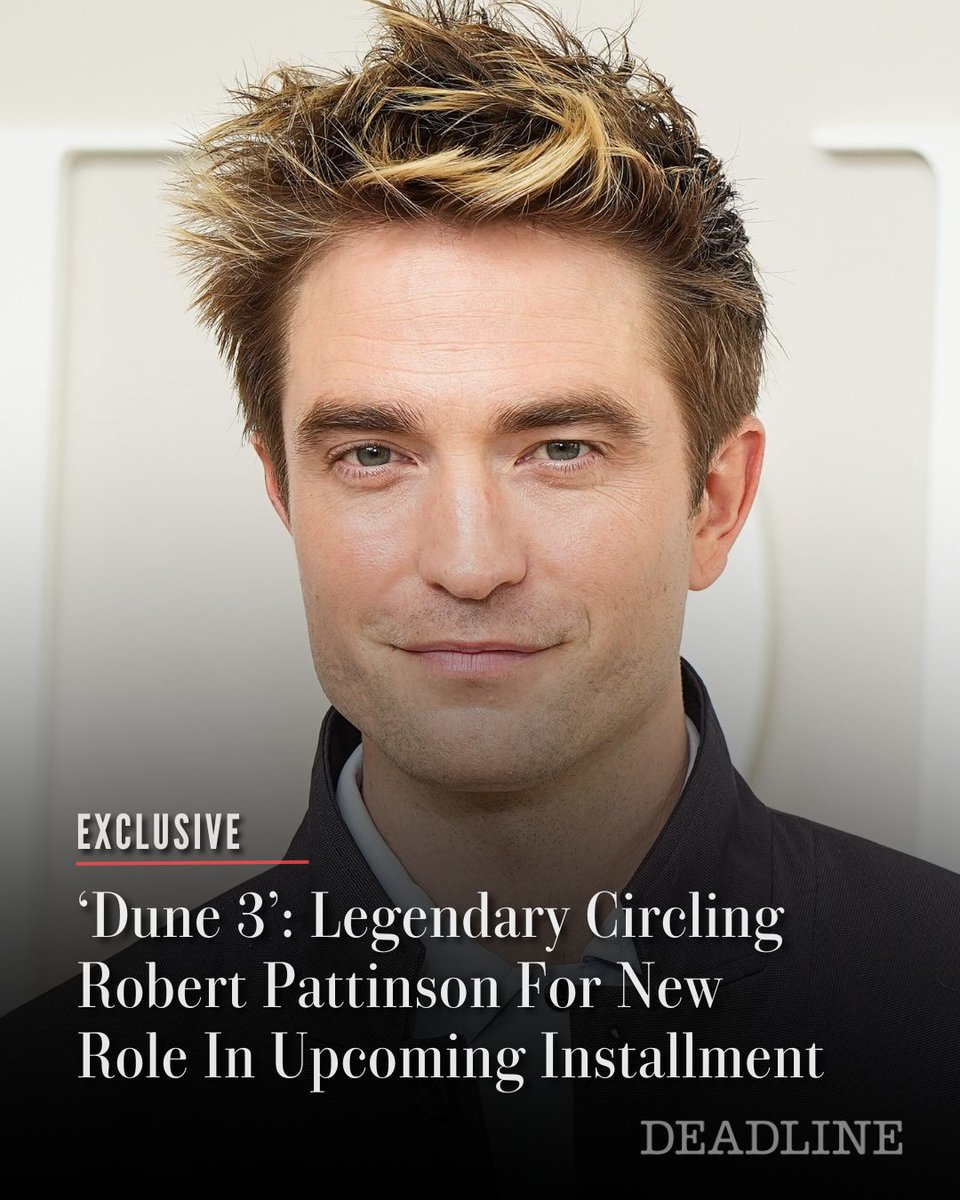 DEADLINE's tweet photo. EXCLUSIVE: Even as Denis Villeneuve puts finishing touches on the script for next installment in the ‘Dune’ franchise, the director already has his sights set on a new addition to the all-star ensemble. 

While sources close to the project say no formal offer has been presented, Deadline is hearing there is strong interest in Robert Pattinson joining the cast of ‘Dune 3.’

While it's unknown who Pattinson would play if a deal closes, the role is expected to be a significant one compared to some of the other new openings.

As Deadline previously reported, the plan is to shoot the film this summer.

More details here: https://t.co/2YdMG1y8LS