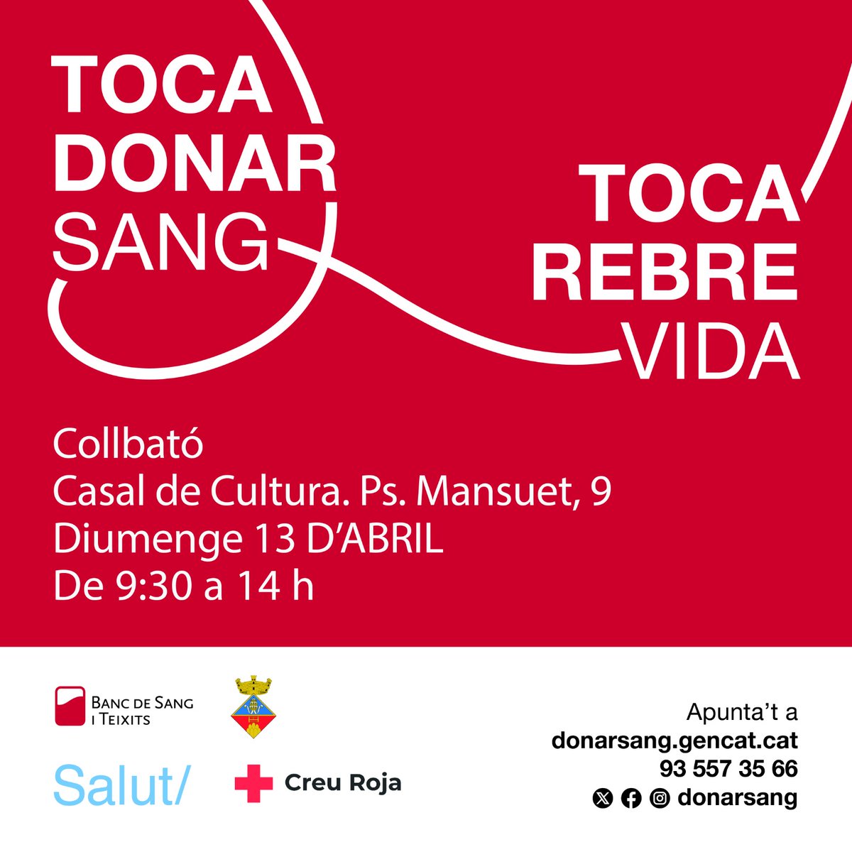Aquest diumenge podreu apropar-vos al Casal de Cultura de Collbató a donar sang de 9:30h a 14h!
Animeu-vos, un petit gest que no costa res, però significa molt!