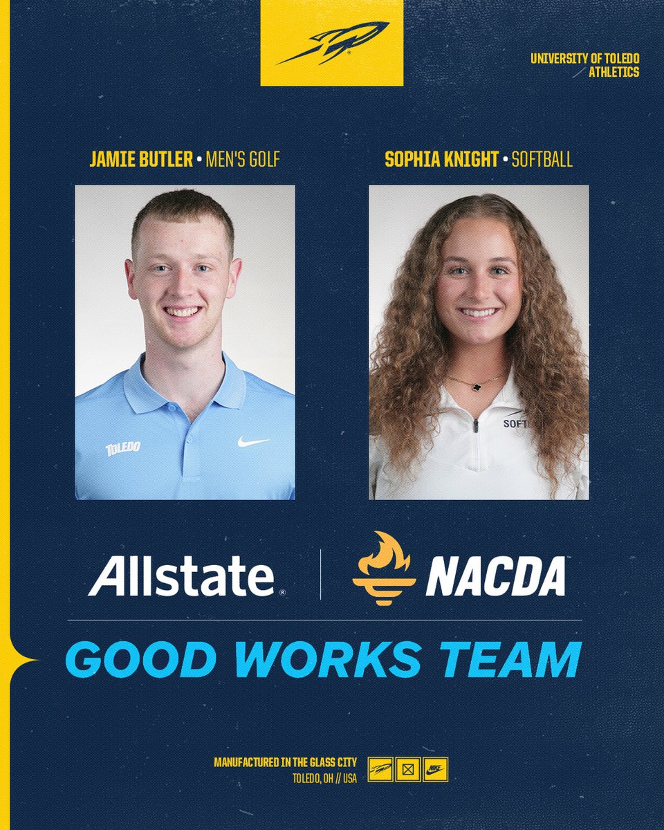 ToledoRockets's tweet photo. Congrats to @jamiebutler__  and @sophiaknight04 for their nomination to the @Allstate  @NACDA  #GoodWorks Team for their volunteer work in the Toledo community!

#TeamToledo
@ToledoSoftball 
@ToledoMGolf https://t.co/rxh8VqivaU