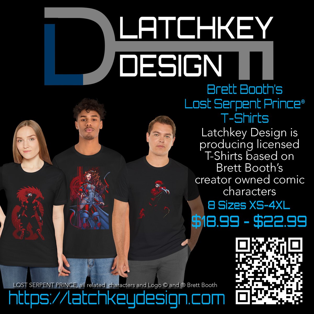 latchkeydesign's tweet photo. Latchkey Design has reached a licensing deal with @Demonpuppy  to print T-Shirts with art from his creator-owned comics. The shirts are available in 8 sizes from XS-4XL and priced from $18.99-22.99. Check out the first designs at Latchkey Design https://t.co/0R4WrkQl94 https://t.co/Rw8ZZNAqY2