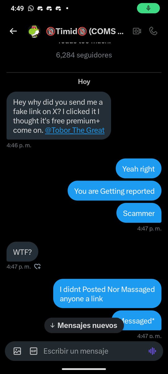Tobor_The_Great's tweet image. Be Aware! it's an Account Scammer, They Will Tell You That they "reported" You By accident and Try to Make You Give your Account details