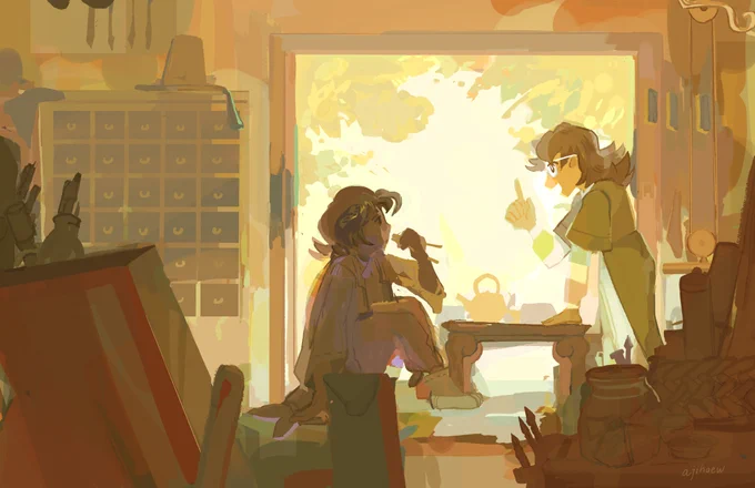 happy #portfolioday!!i'm jihae/abi, a background and prop artist! i like painting and designing in colorful settings with vibrant personalities. i'm currently looking for work in games and animation, with experience in comics and games!  