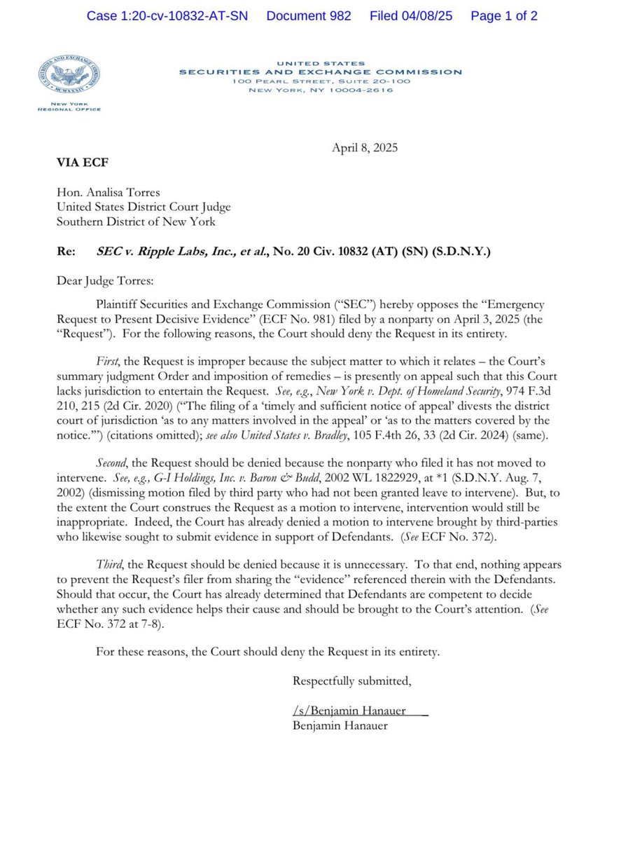 The SEC has spoken in a letter to Judge Torres👩🏽‍⚖️ $XRP

“emergency request to present decisive evidence”

there’s a lot of urgency in the request, something big is happening 👀
