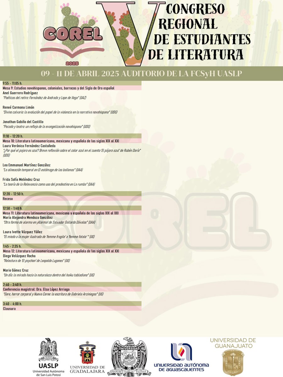 csyhUASLP's tweet image. 📒Mañana comienza el Congreso de Estudiantes de Literatura #COREL 
📍Auditorio #FCSyH #UASLP