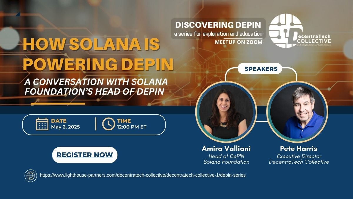 Don't miss this (free to attend) online DecentraTech Collective meetup and learn how the high performance and scaleable Solana blockchain has turned many DePIN ideas into reality. meetup.com/decentratechco… #DePIN #BlockchainInnovation #Blockchain #DecentralizedApplications