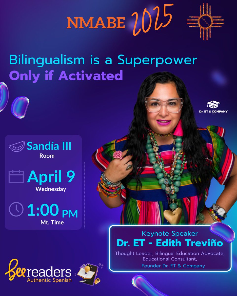 BeeversoOficial's tweet photo. Is bilingualism enough? It’s more than just speaking two languages! Join @DrETontheBorder &amp; BeeReaders at NMABE to explore how to unlock its full power in the classroom. 💪📚 Don’t miss it – visit our booth! https://t.co/ReO220rXo7