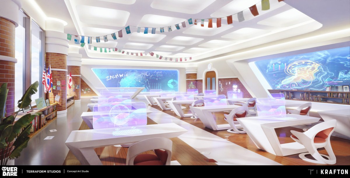 terraformart's tweet photo. School Interiors designed for @Krafton_inc's project #Overdare! Thanks so much to Krafton and to our design team

Concept Artists: Oscar Gregeborn, Yura Gvozdenko, @_AlbenTan, Ivan Martinez &amp; @Jamesonedesign

AD: Lance Ridenoure

CD: Finnian MacManus @fmacmanus

#ConceptArt https://t.co/nsgl7vefJ1