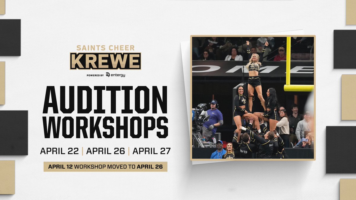 saintskrewe's tweet image. Updated dates for @Saints Cheer Krewe Audition Workshops! ⚜️
Sign up: neworlns.co/CheerKreweWork…