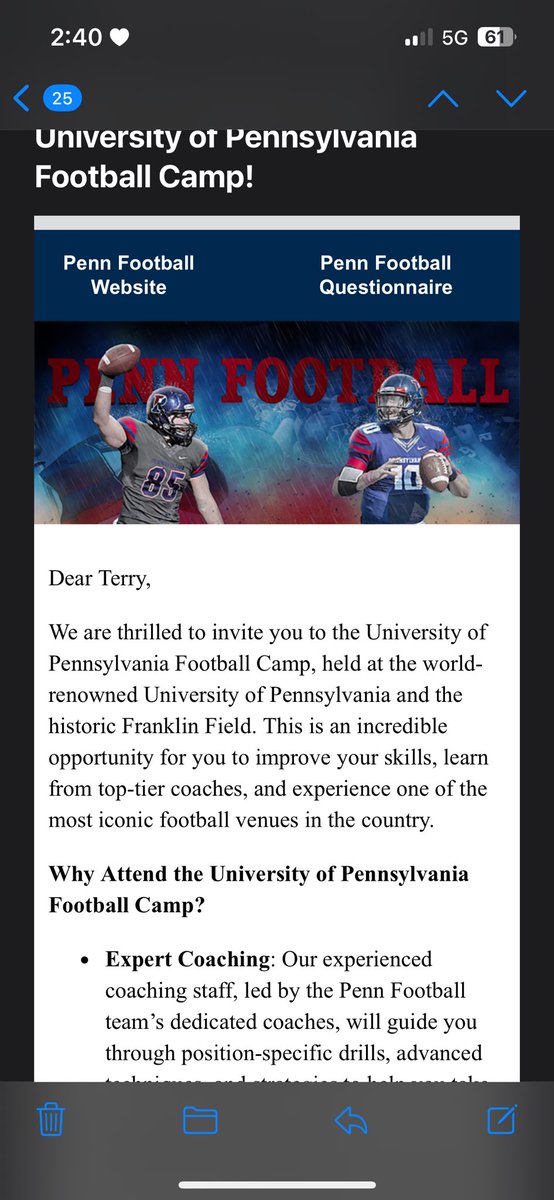TerrySm56365122's tweet photo. Thank you so much  @PennFB for the invitation!! I will be in attendance, ready to work !!@GregCTC585 @PRZCaleb @PrepRedzoneNY https://t.co/VErv44CUPi