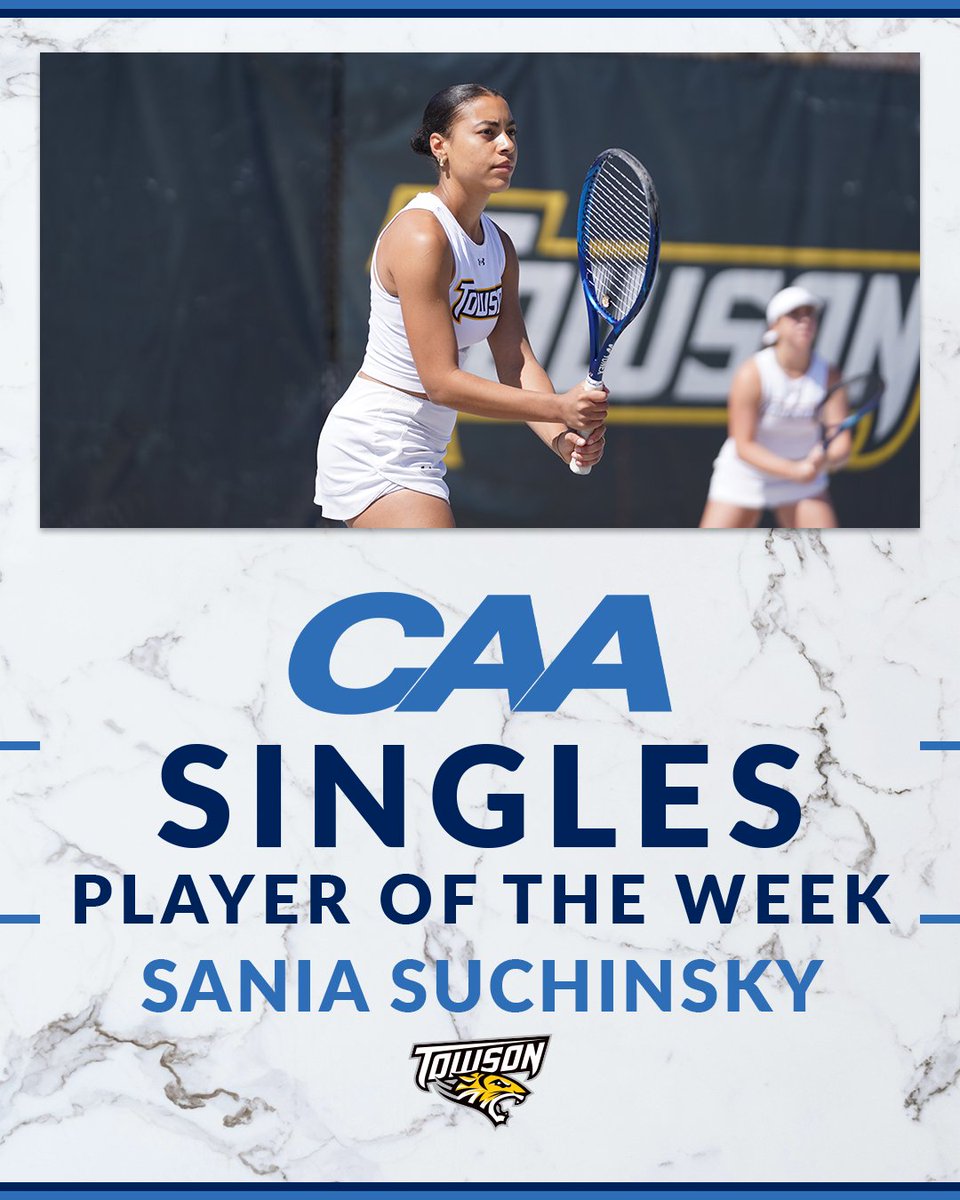 Coastal Athletic Association (@caasports) on Twitter photo 🎾 #CAATennis Women's Player of the Week
Sania Suchinsky posted a 3-0 singles mark last week for <a href="/Towson_WTEN/">Towson Tennis</a>, including a pair of wins over CAA opponents
📰 tinyurl.com/39yee9kn 🎾 #CAATennis Women's Player of the Week
Sania Suchinsky posted a 3-0 singles mark last week for <a href="/Towson_WTEN/">Towson Tennis</a>, including a pair of wins over CAA opponents
📰 tinyurl.com/39yee9kn