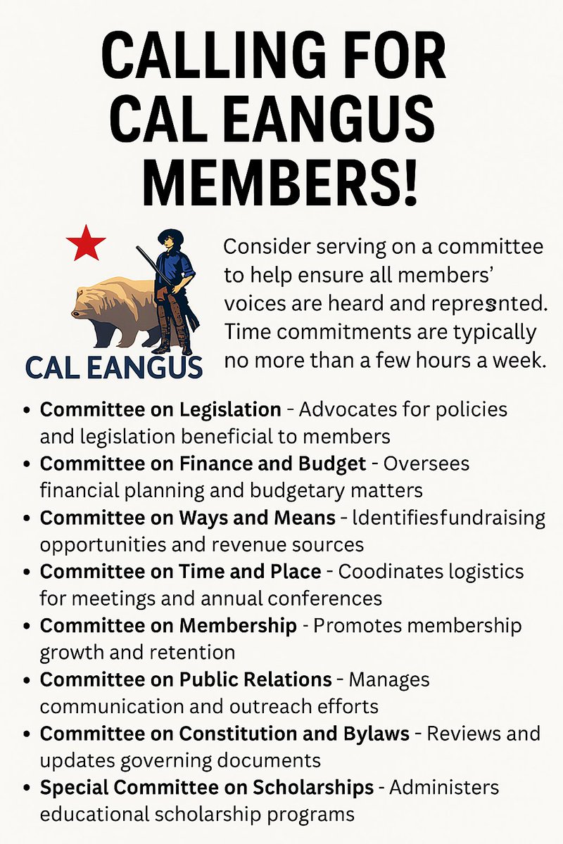 caleangus's tweet image. Want to make a difference and help shape the future of our organization? Join a CAL EANGUS Committee!
Help Shape the Future of CAL EANGUS - mailchi.mp/caleangus/help…