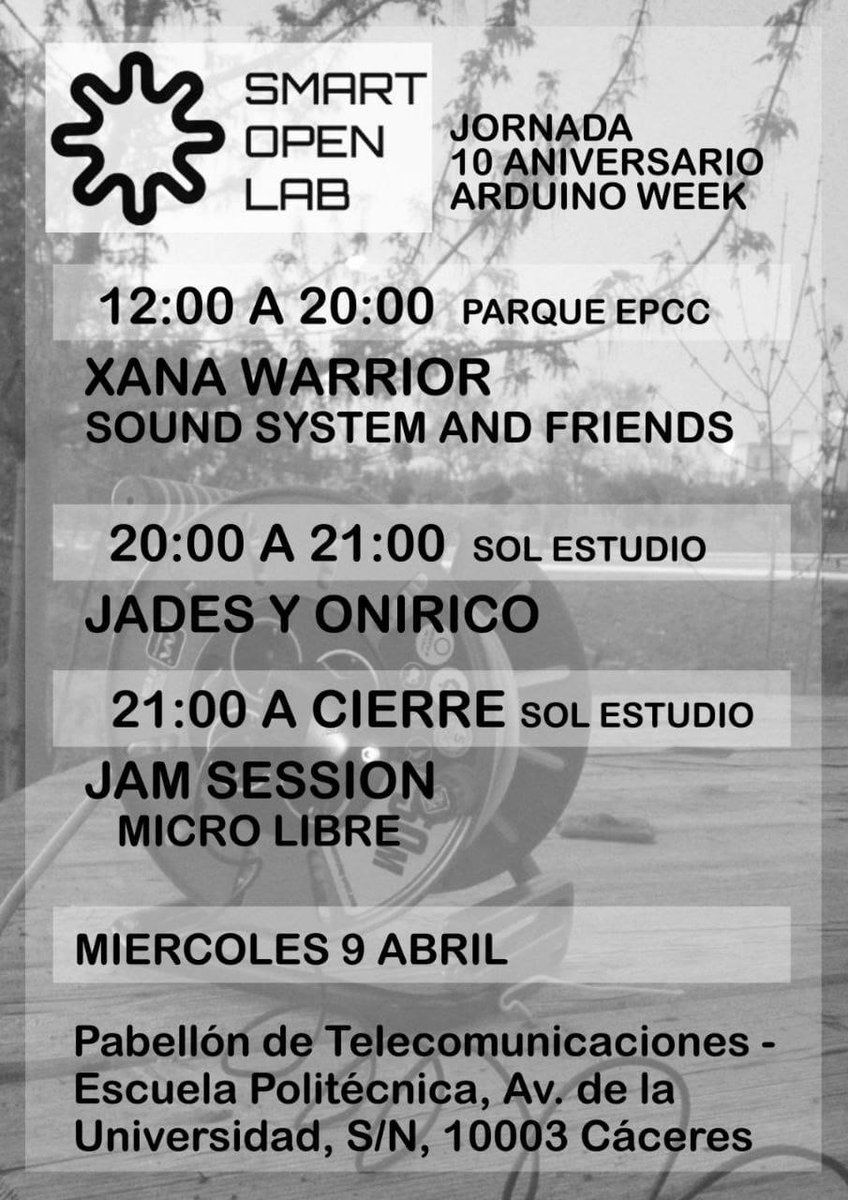 EPCC_Unex's tweet photo. 🎉 Mañana miércoles 9 celebramos los #10añosFablabSOL y #ArduinoDay en la EPCC.

🕙 10h Inauguración
🥐 10:30h Churros gratis
🛠️ Talleres, demos y visitas
🎶 Música todo el día
📍 Escuela Politécnica
🆓 Entrada libre 👉 https://t.co/tfsLDiPzie https://t.co/KXmuZdXfnn