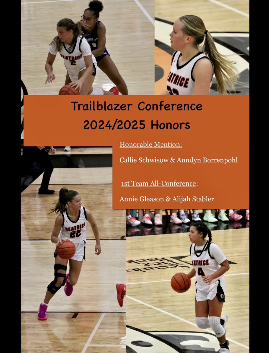 Congratulations to Annie Gleason (senior) and Alijah Stabler (sophomore) for being named to Trailblazer 1st Team All-Conference and to Callie Schwisow (Junior) and Anndyn Borrenpohl (Freshman) on Honorable Mention!