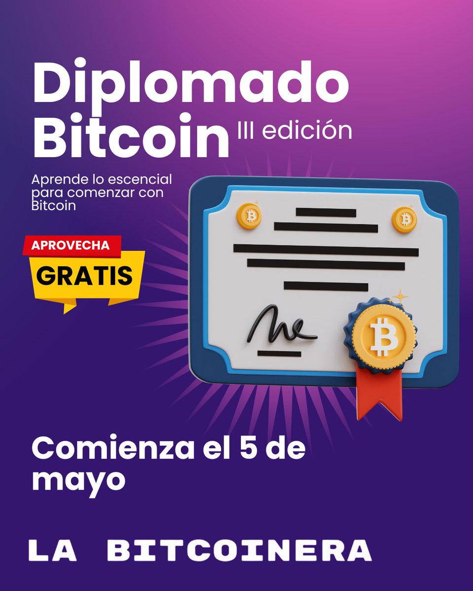 Registrate GRATIS para participar en la tercera edición del Diplomado Bitcoin forms.gle/YHMZYW6SLifAHL…