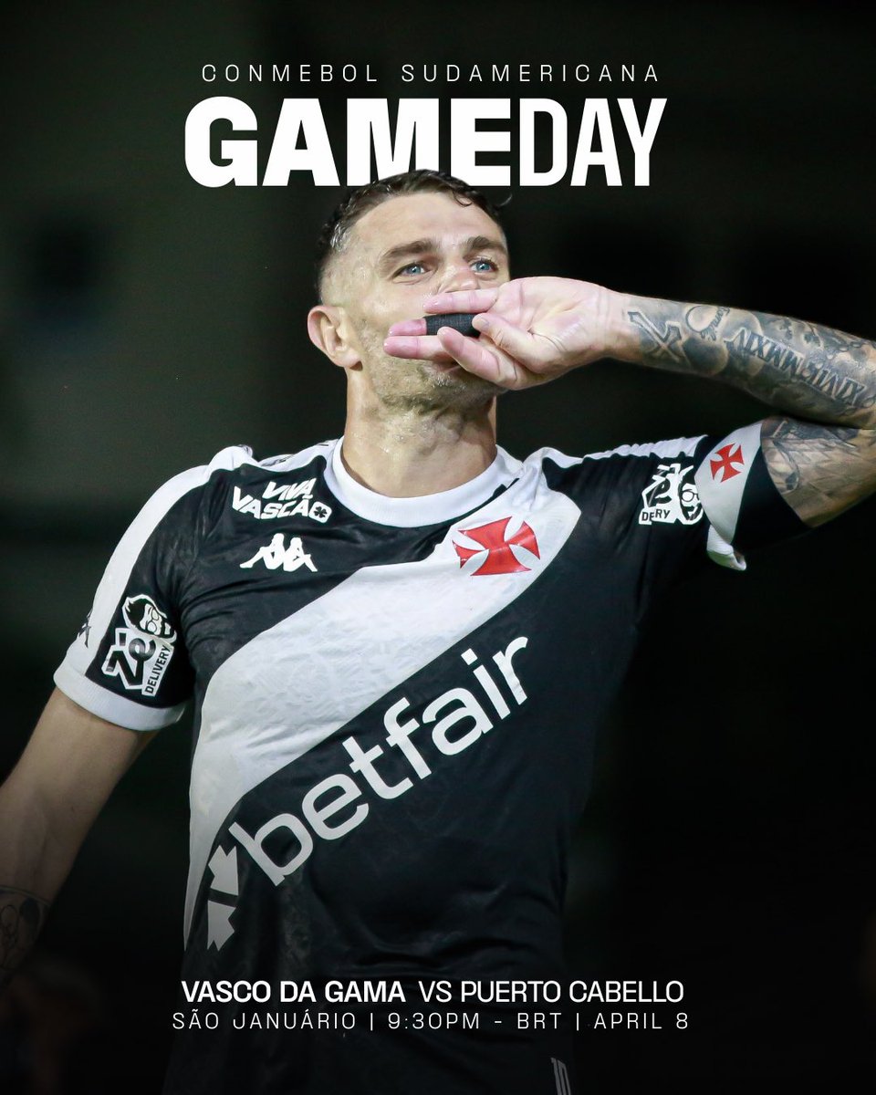 Hey, vascaínos! Are you ready?
Today is GAMEDAY! 💢

🏆 Copa Conmebol Sudamericana
🆚 Puerto Cabello (VEN)
⏰ 9:30PM - BRT
🏟️ São Januário Stadium
📺 ESPN and Disney+