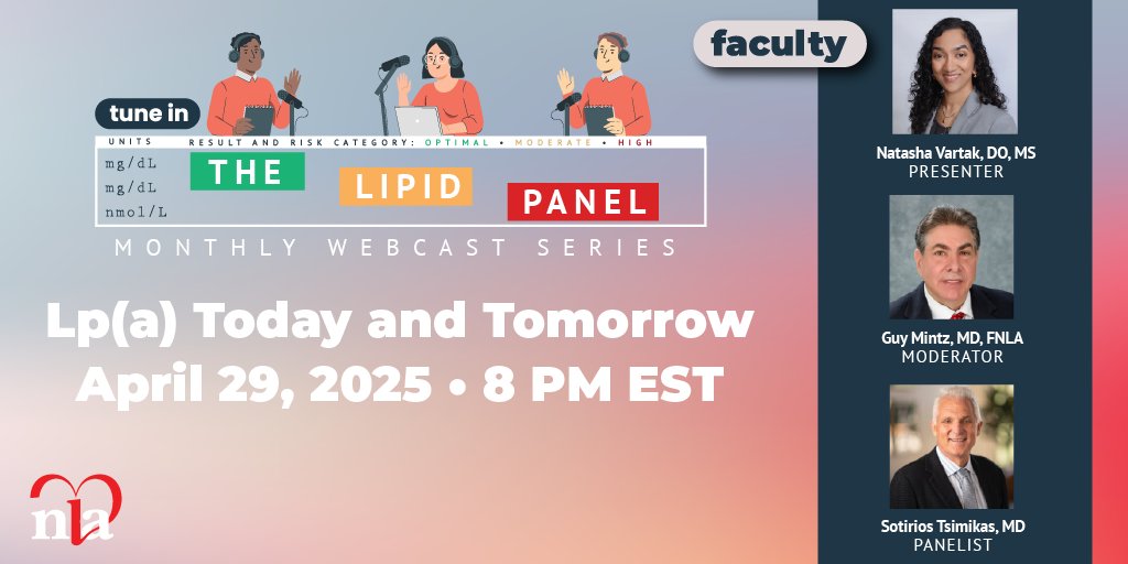National Lipid Association (@nationallipid) on Twitter photo Lp(a) is gaining momentum in lipidology. Don’t miss Lp(a) Today and Tomorrow with Dr. Tsimikas and Dr. Mintz, presented by <a href="/NatashaVartak/">Natasha Vartak, DO, MS</a>!
📅 April 29 | 8pm ET
🧠 Learn what’s now and what’s next.
🔗 Save your seat: lipid.org/thelipidpanel Lp(a) is gaining momentum in lipidology. Don’t miss Lp(a) Today and Tomorrow with Dr. Tsimikas and Dr. Mintz, presented by <a href="/NatashaVartak/">Natasha Vartak, DO, MS</a>!
📅 April 29 | 8pm ET
🧠 Learn what’s now and what’s next.
🔗 Save your seat: lipid.org/thelipidpanel