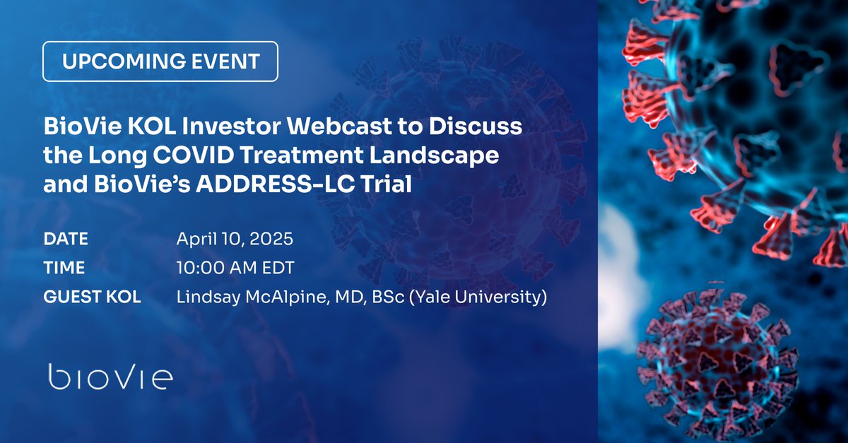 Join us Thursday for an interesting discussion on "Long COVID &amp; the Brain" and BioVie's ADDRESS-LC Clinical Trial! <a href="/BioVie_Pharma/">BioVie Inc</a>