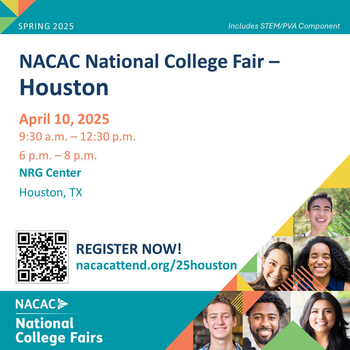 NACACFairs's tweet image. NACAC National College Fairs: Hello Houston! Join us at the NRG Center on April 10 for two sessions. Free and open to the public.
Attendee registration: ow.ly/xWg450TeCns
Exhibitor registration: ow.ly/8vtM50V81UU
#collegefairs #highered #collegeaccess