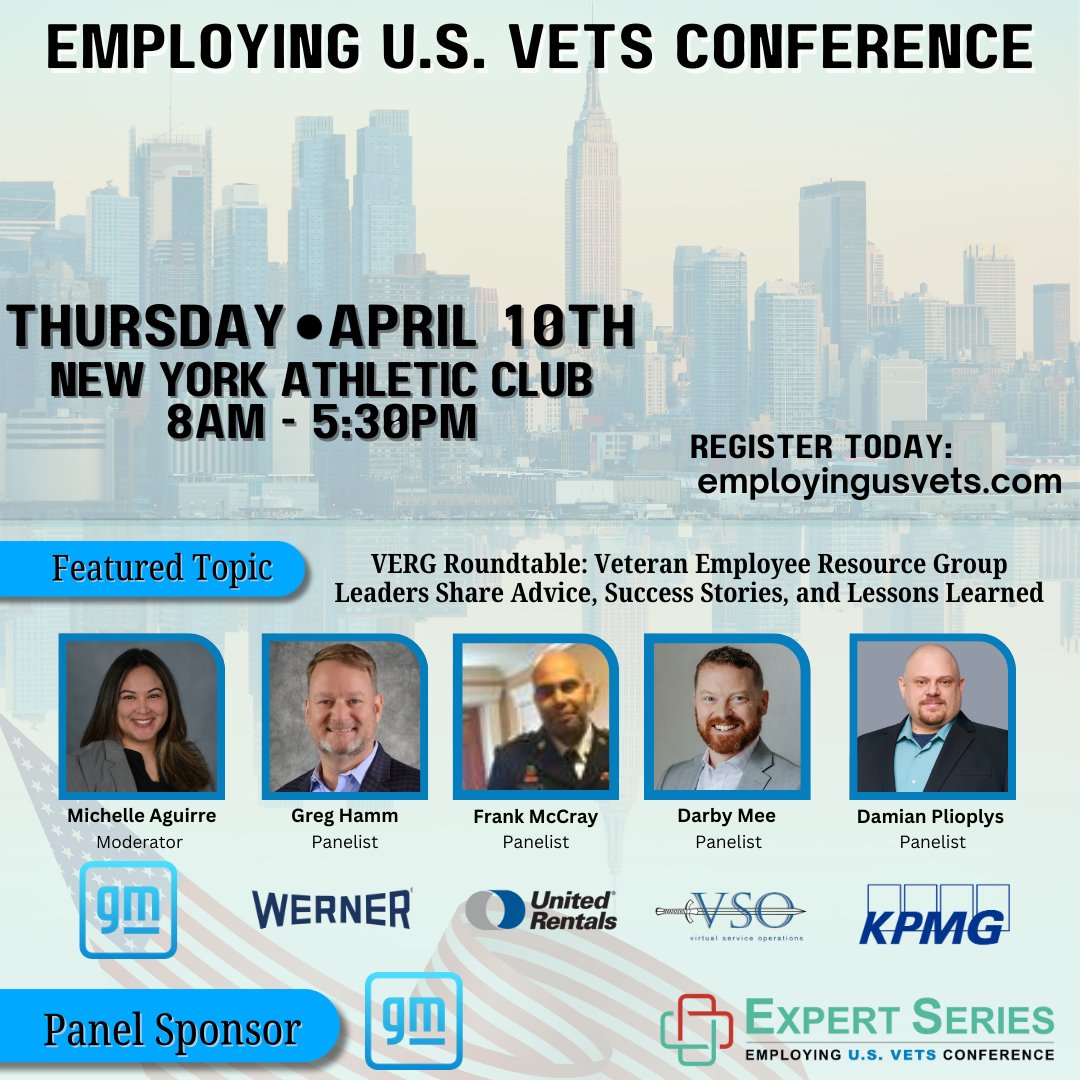 VETS Indexes (@vetsindexes) on Twitter photo Thank you <a href="/GM/">General Motors</a> for presenting panel VERG Roundtable: Veteran Employee Resource Group Leaders Share Advice, Success Stories, and Lessons Learned. Speakers from <a href="/GM/">General Motors</a>, <a href="/One_Werner/">Werner Enterprises</a>, <a href="/UnitedRentals/">United Rentals</a>, <a href="/vso_inc/">Virtual Service Operations</a> and <a href="/KPMG/">KPMG</a>.
Tickets for Thursday: employingusvets.com
#employingUSVets Thank you <a href="/GM/">General Motors</a> for presenting panel VERG Roundtable: Veteran Employee Resource Group Leaders Share Advice, Success Stories, and Lessons Learned. Speakers from <a href="/GM/">General Motors</a>, <a href="/One_Werner/">Werner Enterprises</a>, <a href="/UnitedRentals/">United Rentals</a>, <a href="/vso_inc/">Virtual Service Operations</a> and <a href="/KPMG/">KPMG</a>.
Tickets for Thursday: employingusvets.com
#employingUSVets