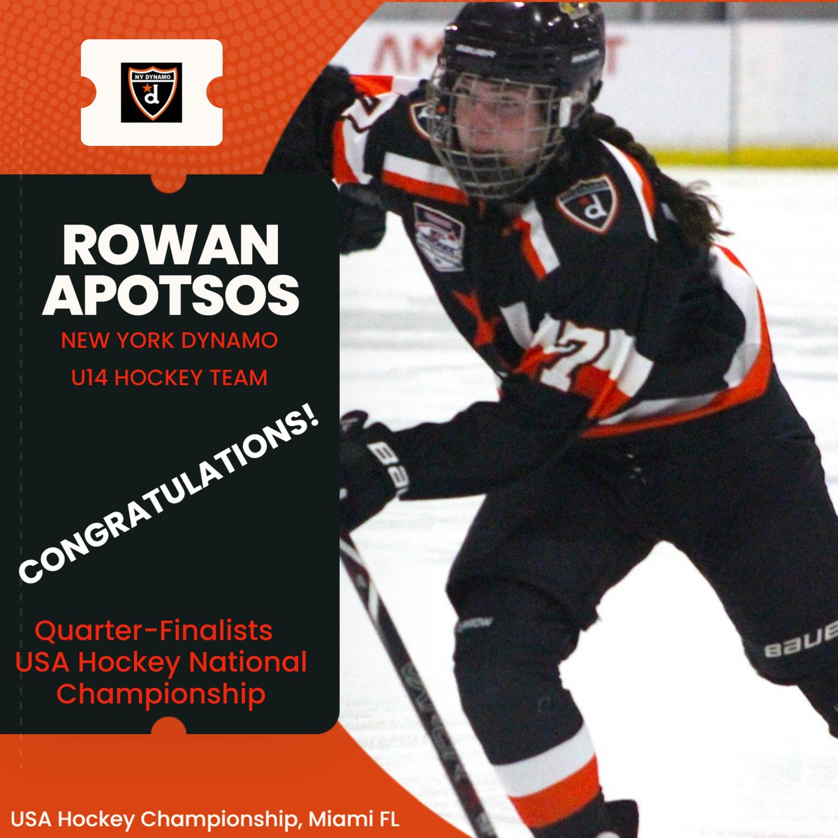 Congrats to @mgmounties Rowan A and the U14 Dynamo NY Hockey Team! 

Quarterfinal Finish at USA National Championship in Miami this past weekend.