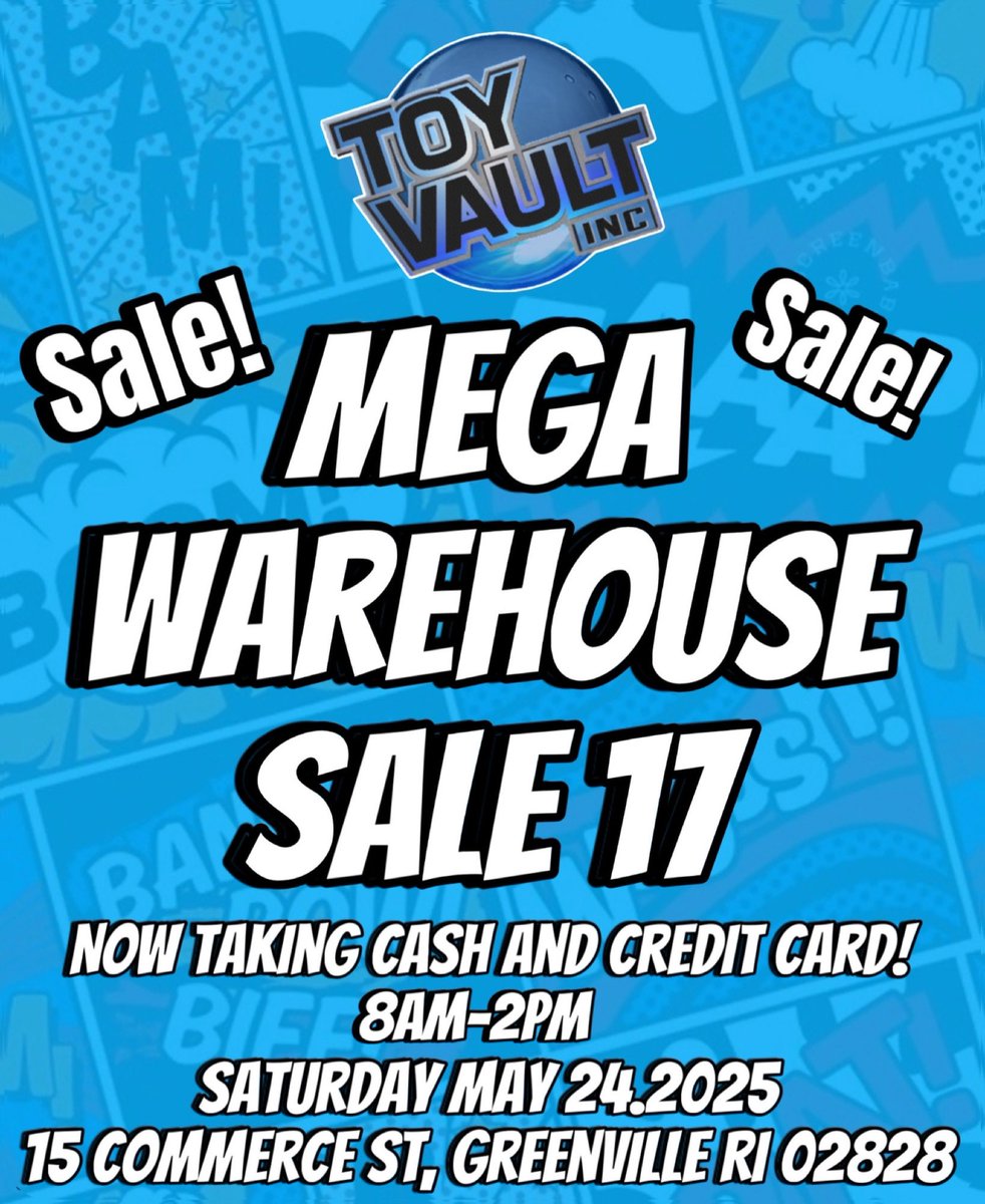 thetoyvault's tweet photo. Don't Forget! We are having our Mega Warehouse Sale on May 24th 2025 from 8am-2pm!! We are now taking Cash and Credit Cards Overstock, one-shots, odds and ends. Come see why hundreds of Toy Vault fans come out for our big sale!
#warehouse #toys #warehousesale https://t.co/HyKhaMuqWV
