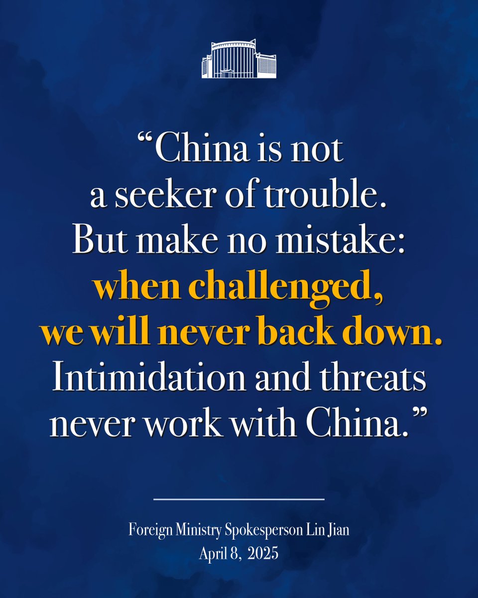 FM Spokesperson Lin Jian: . If the United States ignores the interests of the two countries and the international community and insists on fighting tariff wars and trade wars, China will surely fight till the end. english.news.cn/20250408/90361…