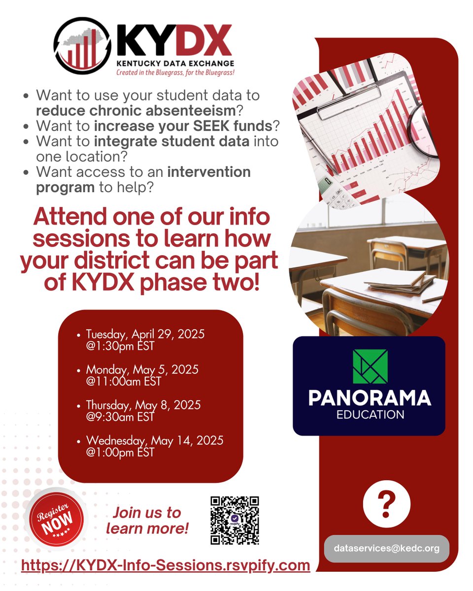 KyDataExchange's tweet photo. 📊 Want to reduce chronic absenteeism, boost SEEK funds &amp; unify student data?

Join a #KYDX info session to see how your district can be part of Phase Two!

🗓️ Starts April 29
🔗 https://t.co/DoUbL3jVVB
#AttendanceMatters 🚀👨‍🏫📉 https://t.co/IefLPEf7hJ