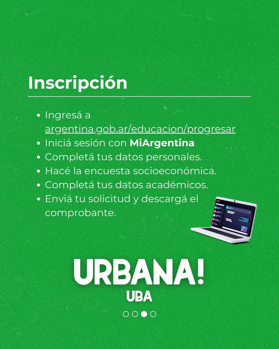 urbanasociales's tweet photo. BECAS PROGRESAR 📝
¡Abierta la convocatoria!

👉 Hasta el 20/4 está abierta la inscripción para percibir las Becas Progresar. ¡Te contamos cómo anotarte y los requisitos!

#UBA #SocialesUBA #CBC #FSOC #BecasProgresar https://t.co/ydBWg5q7TG