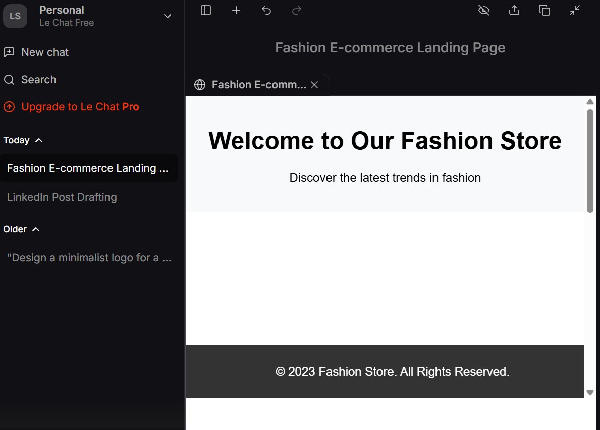 🚀 Today in the ALX Starter Kit, I explored open-source AI chats like Mistral Le Chat and Hugging Chat. Now, I’m thrilled to be building a fashion e-commerce store using Mistral! 🌟 #ALXStarterKit #OpenSourceAI #Ecommerce #FashionTech #TechForFashion