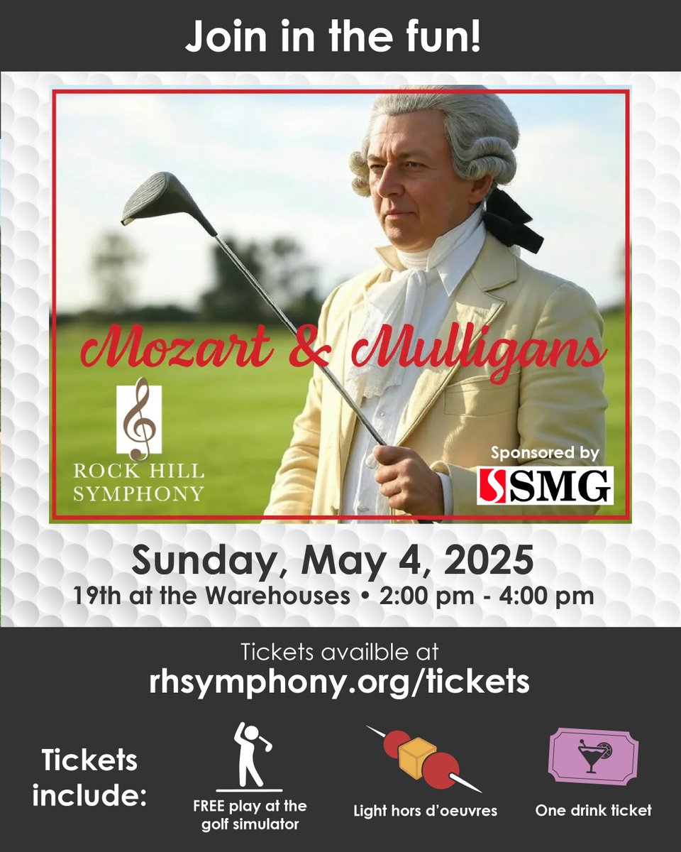 Compose your perfect game! 🎶⛳️
Immerse yourself in a day where golf meets classical elegance. Join us for "Mozart and Mulligans." Visit rhsymphony.org/tickets to reserve your spot today!
