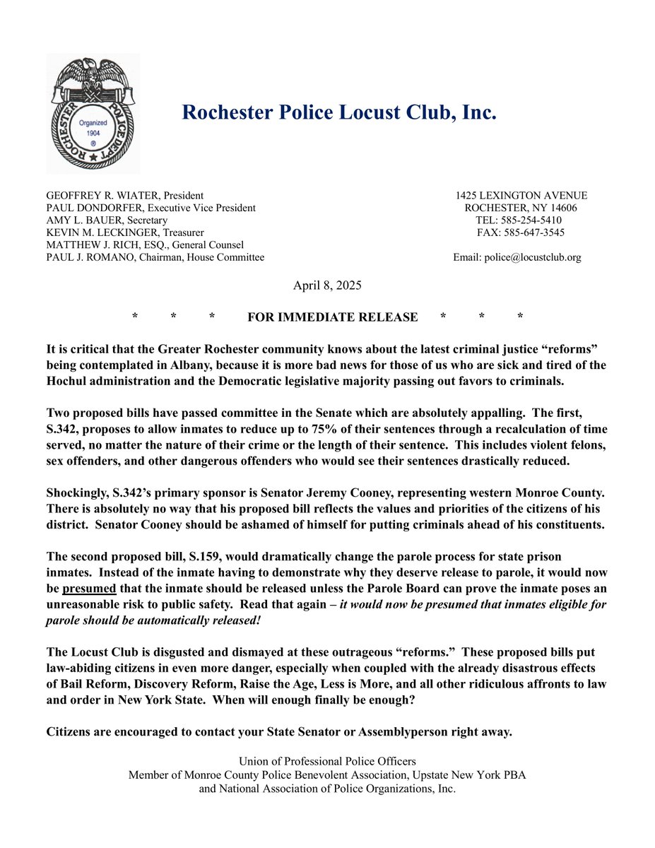 ROCLocustClub's tweet image. The insanity in Albany continues. The community deserves answers from @SenatorCooney.
The Locust Club's statement🔽