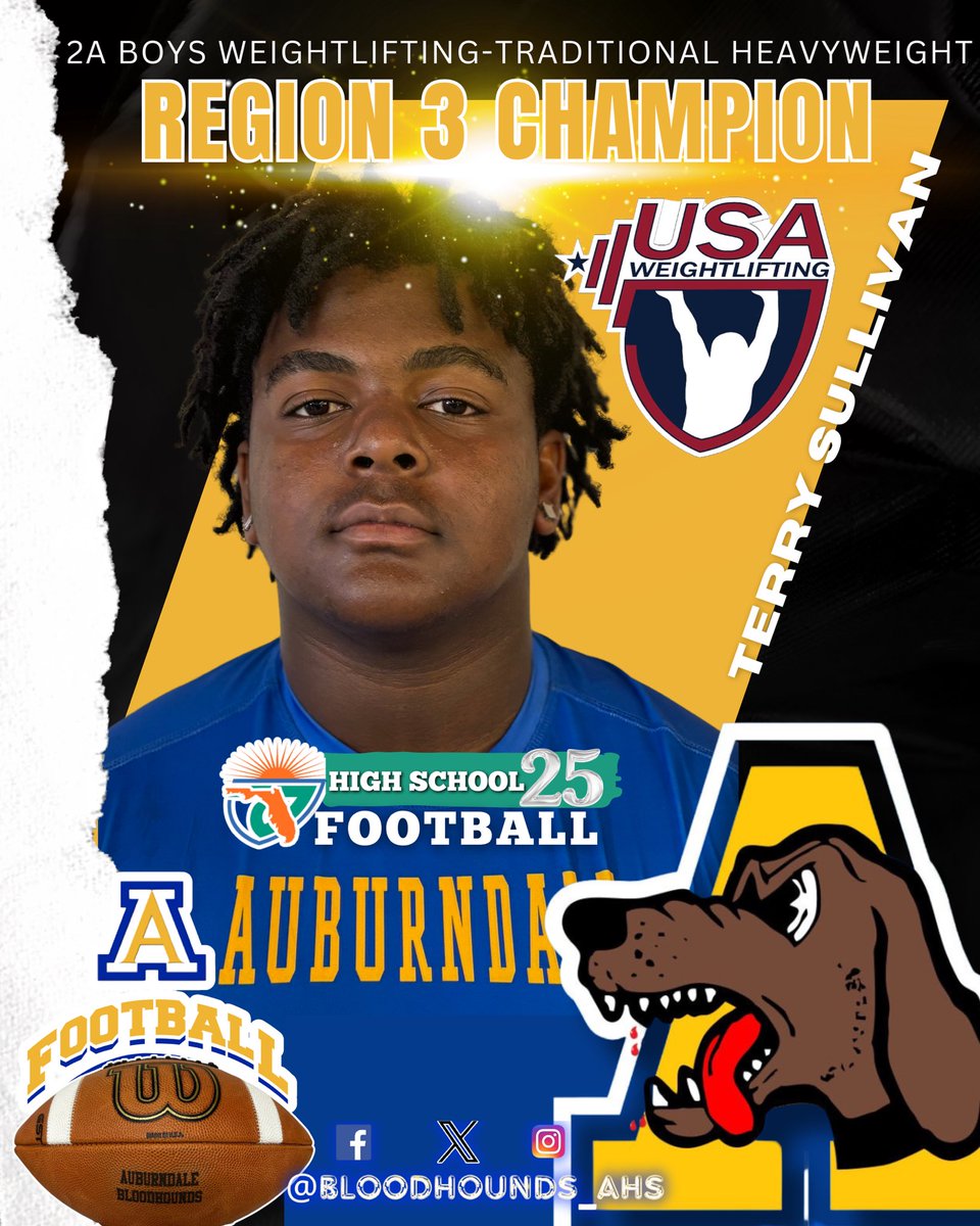 Bloodhounds_AHS's tweet photo. Congratulations @Deuce1726 
2025 2A BOYS 
WEIGHILIFTING - TRADITIONAL HEAVYWEIGHT
REGION 3 CHAMPION

#AuburndaleBloodhoundsFootball
#AuburndaleFootball
#BloodhoundsAHS
#BloodhoundPRIDE
#BloodhoundNation
#BlueVGold 
#ADALE863
#AdaleHounds 
#BloodhoundsFootball 
#Hounds
#GoHounds https://t.co/2XuTEWkqpy