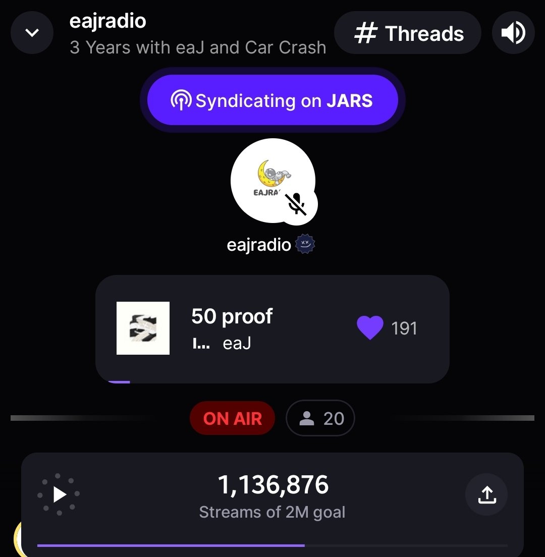 eajradio's tweet photo. π’ Jars!! We're still LIVE on @stationhead to celebrate #3yearswitheaJ #3YearsofCarCrash ππ
So if you can join us! π Remember we streamed for 3 days straight? And @eaJPark dropped by too?
βΆοΈ https://t.co/wSMz0xSCKX
#eaJPark
#λλΉλ _μ νμ΄μ_μΌμ£Όλ
https://t.co/lsPCionW9W