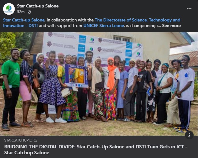 starcatchupsl's tweet photo. @starcatchupsl, in collaboration with @DSTISierraLeone and with support from @UNICEFSL, hosted a #GirlsInICT training to bridge the gender and digital divides. 
Read more about the impact and what's next👇 https://t.co/vAuWahbO5v